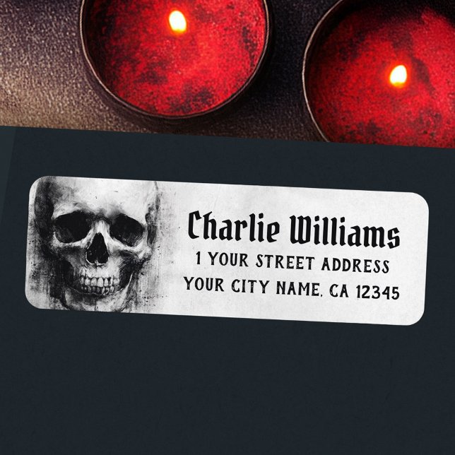 Etiqueta Dirección de devolución de cráneo espeluznante de  (Spooky skull Halloween return address Label)