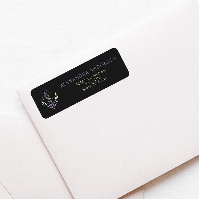 Etiqueta Dirección de devolución de cristales espirituales  (Black Mystical Spiritual Crystals Return Address Label)