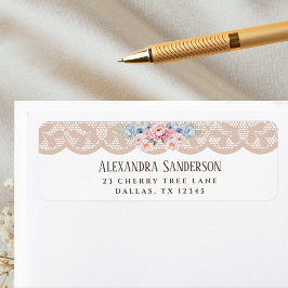 Etiqueta Dirección de devolución de encaje rosado Peony Bei