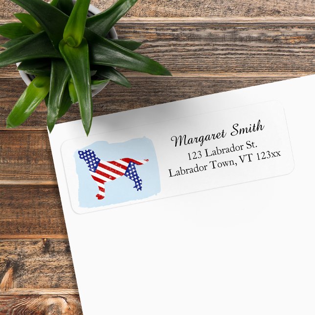 Etiqueta Dirección de devolución de esquema de labrador pat (Patriotic Labrador Outline Return Address Labels for Labrador Owners.  Stars and Stripes design.)