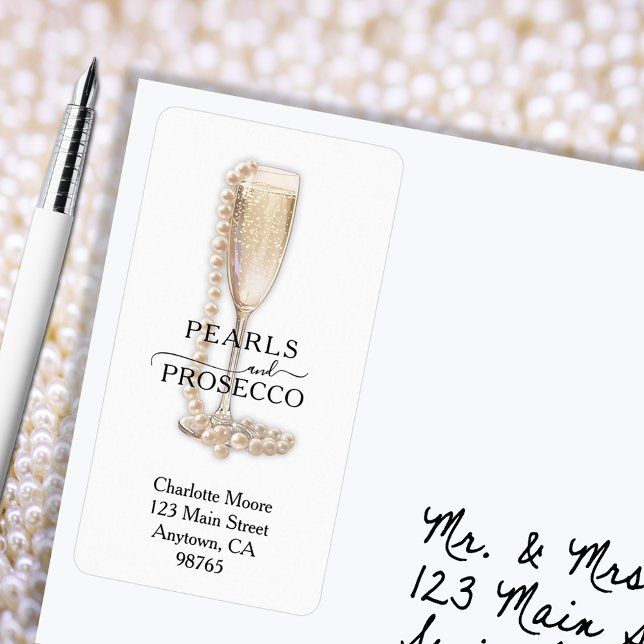 Etiqueta Dirección de devolución de fiesta de desposada Per (Pearls & Prosecco Bridal Shower Return Address Labels)