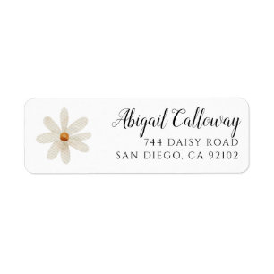 Etiqueta Dirección de devolución de floral blanca Daisy