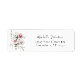 Etiqueta Dirección de devolución de floral rosa y eucalipto