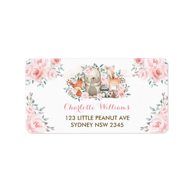 Etiqueta Dirección de devolución de flores rosadas del bosq (Frente)