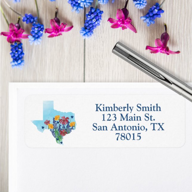 Etiqueta Dirección de devolución de flores silvestres de Te (Texas Wildflowers return address label)