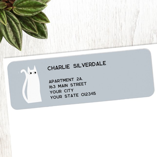 Etiqueta Dirección de devolución de gato blanco (Fun white cat personalized return address label)
