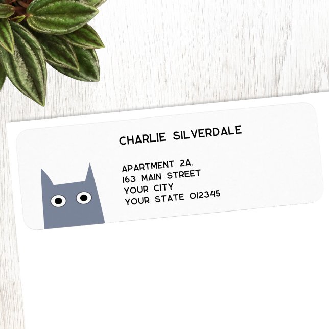 Etiqueta Dirección de devolución de gato gris divertido (Fun blue, gray or grey cat return address labels)