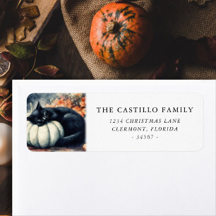 Etiqueta Dirección de devolución de gato negro de calabaza