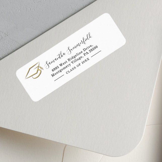 Etiqueta Dirección de devolución de gorra de graduación mod (Minimalist Modern Graduation Cap Return Address Label)