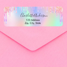 Etiqueta Dirección de devolución de gotas rosadas holográfi