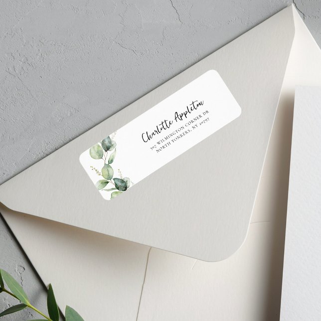 Etiqueta Dirección de devolución de graduación con Eucalypt (Graduation Eucalyptus Script Botanical Grad Return Address Label)