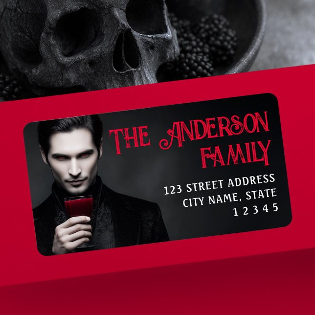Etiqueta Dirección de devolución de Halloween de vampiro be (Vampire drinking blood Halloween return address Label)