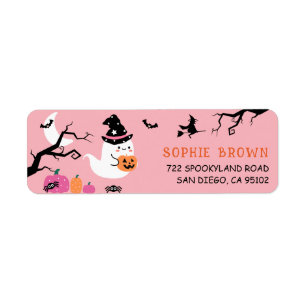 Etiqueta Dirección de devolución de Halloween rosa fantasma