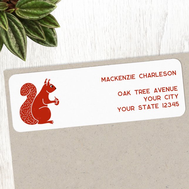 Etiqueta Dirección de devolución de la ardilla roja (Red squirrel personalized return address label sticker)