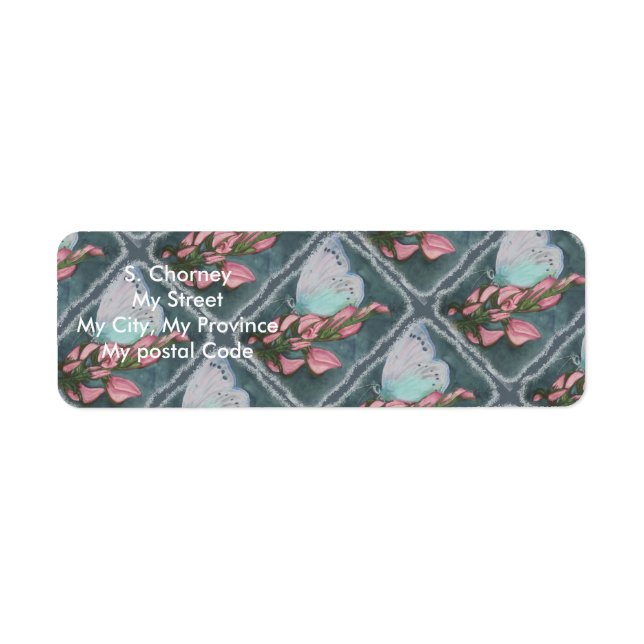 Etiqueta Dirección de devolución de la FLECHA ANTIGUA Y AZU (Frente)