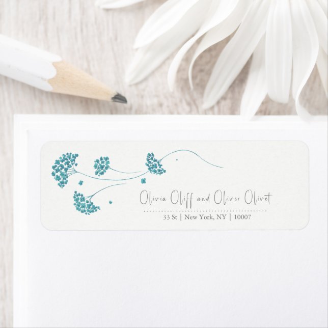 Etiqueta Dirección de devolución de las flores turquesas de (In situ)