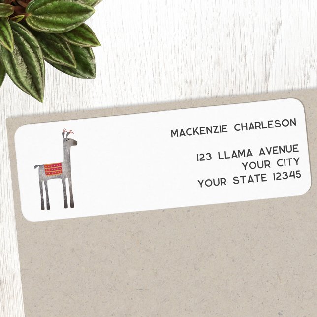 Etiqueta Dirección de devolución de llamada cuta (Fun llama alpaca custom text return address label sticker)