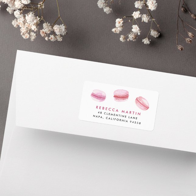 Etiqueta Dirección de devolución de macarons franceses rosa (Subido por el creador)