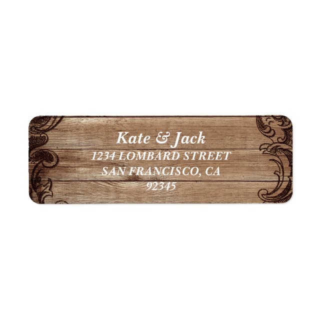 Etiqueta Dirección de devolución de madera grabada (Frente)