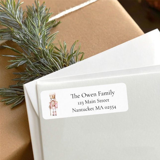 Etiqueta Dirección de devolución de Navidad con cascanueces (Pink Christmas Nutcracker return address label)