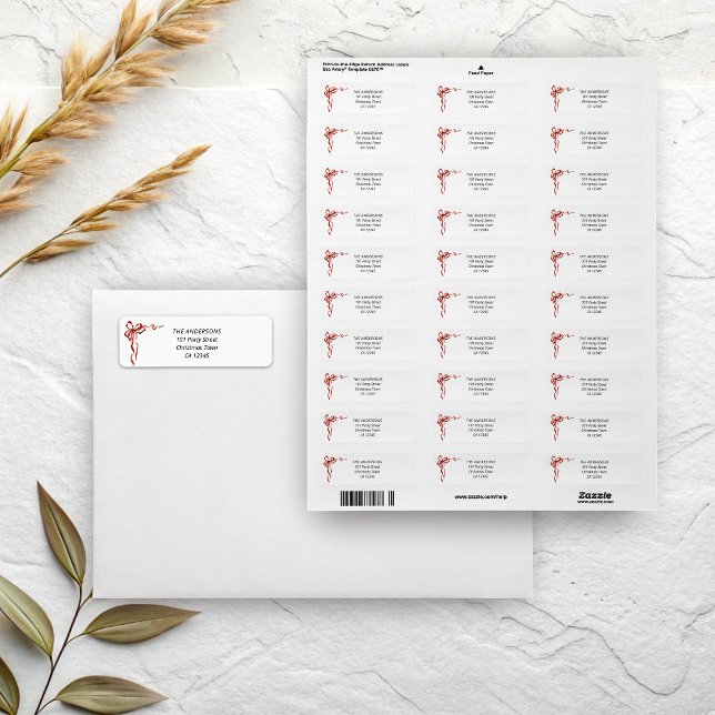 Etiqueta Dirección de devolución de Navidad con lazo rojo (Red ribbon bow christmas return address labels
)