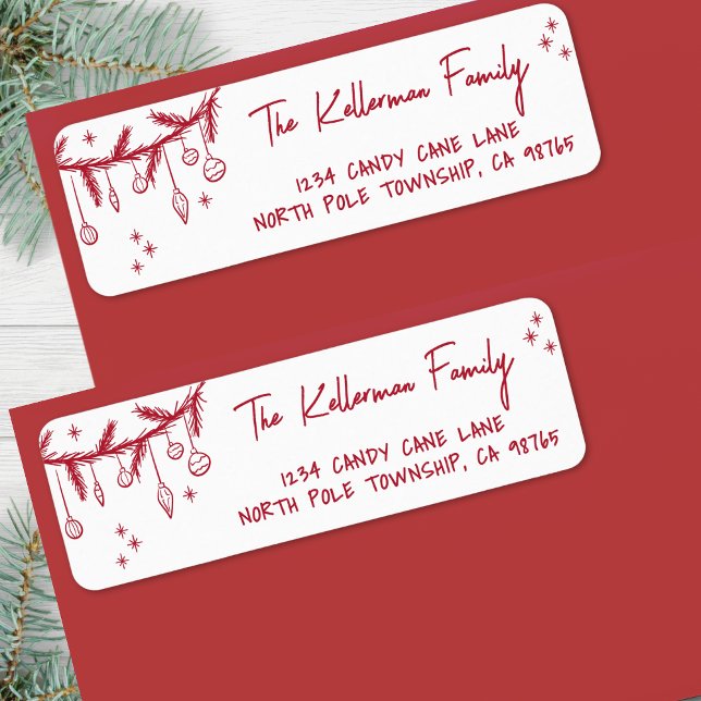 Etiqueta Dirección de Devolución de Navidad Dibujada a Mano (Hand Drawn Christmas Return Address label )