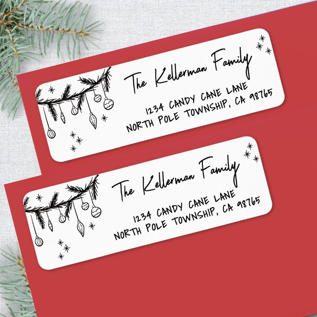 Etiqueta Dirección de Devolución de Navidad Fiesta Dibujada (Hand Drawn Whimsical Christmas Return Address label)