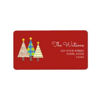 Etiqueta Dirección de devolución de Navidad Rojo Retro