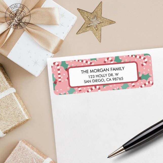 Etiqueta Dirección de devolución de Navidad rosa (Subido por el creador)
