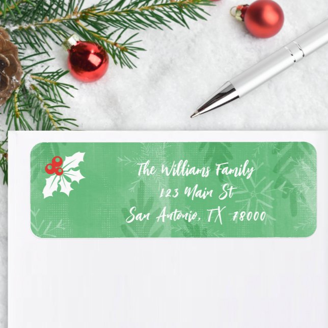 Etiqueta Dirección de devolución de Navidad verde (Green and White Christmas Return Address Stickers)