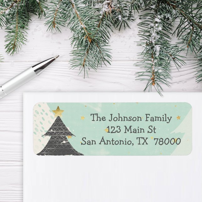 Etiqueta Dirección de devolución de Navidades Boho (Modern Christmas Return Address Sticker)