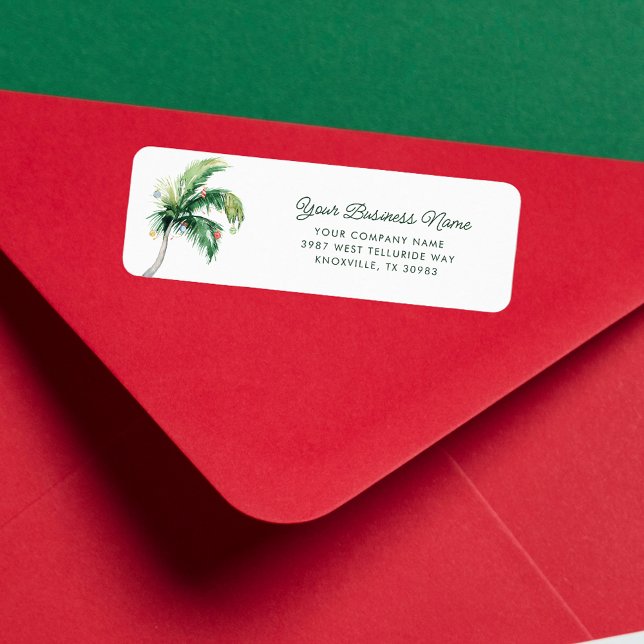 Etiqueta Dirección de devolución de Navidades comerciales c (Palm Tree Business Christmas Return Address Label)