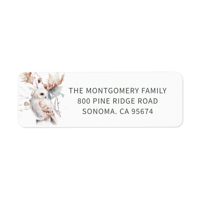 Etiqueta Dirección de devolución de Navidades de lechuza de (Frente)