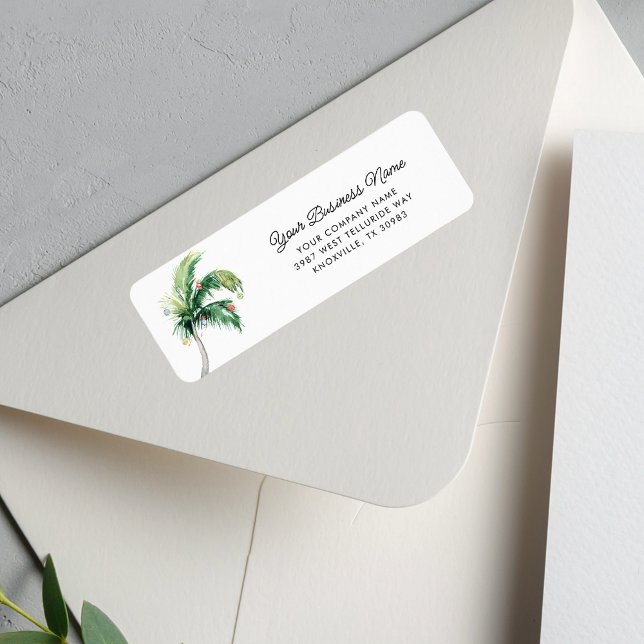 Etiqueta Dirección de devolución de Navidades de Palm Tree (Palm Tree Script Business Return Address Label)