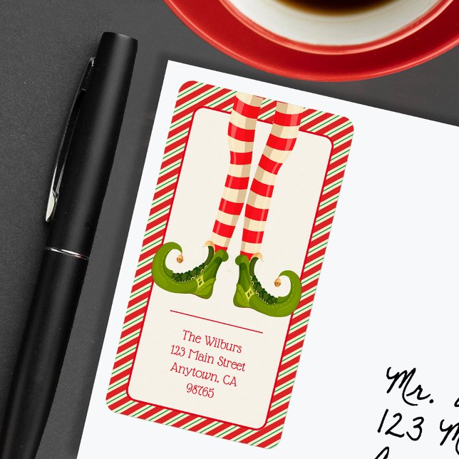 Etiqueta Dirección de devolución de Navidades de vacaciones (Elf Legs Holiday Christmas Return Address Labels)