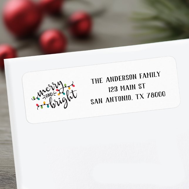 Etiqueta Dirección de devolución de Navidades merry y lumin (Merry and Bright Christmas Return Address Labels)