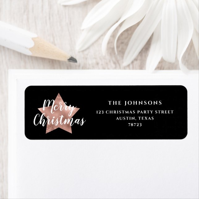 Etiqueta Dirección de devolución de Navidades negros festiv (In situ)