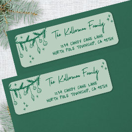 Etiqueta Dirección de devolución de Navidades verdes dibuja