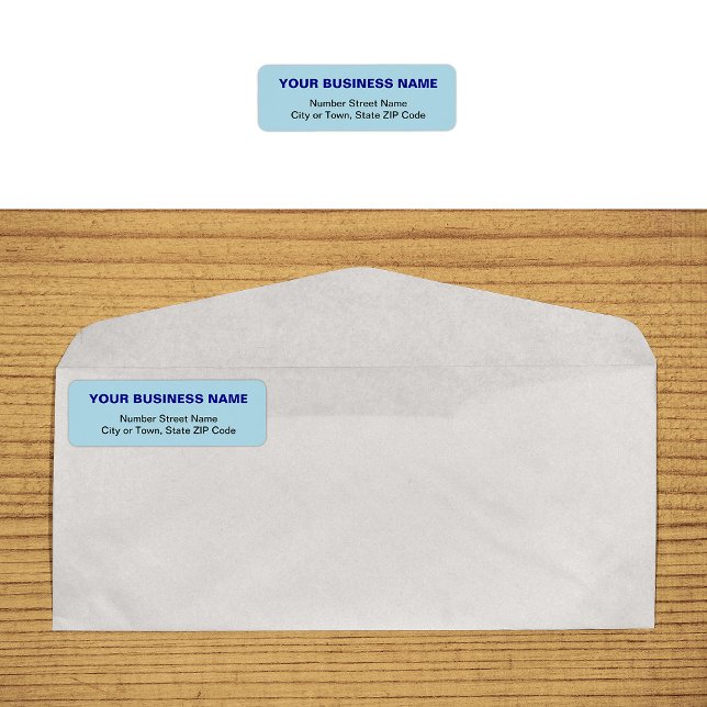 Etiqueta Dirección de devolución de negocio azul claro basa (Plain text light blue business return address label on envelope)
