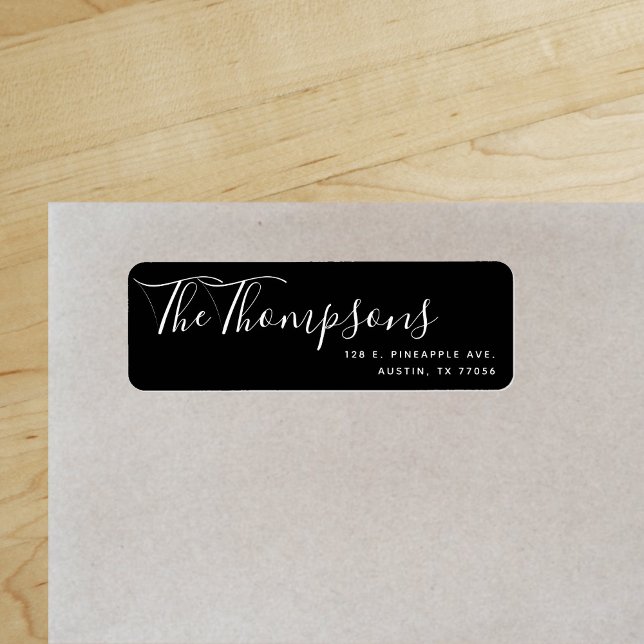 Etiqueta Dirección de devolución de negro de apellido de pe ("Everyday is abundantly beautiful." 
Sincerely Best Wishes from Lucky Design World)