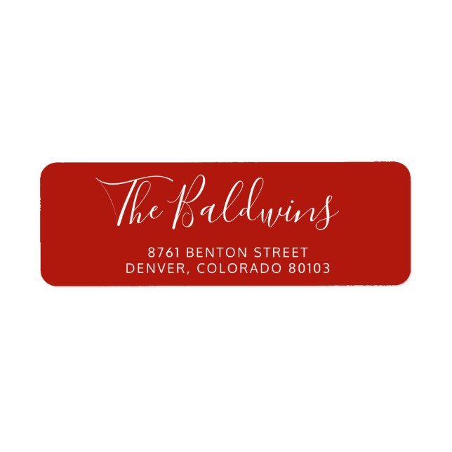 Etiqueta Dirección de devolución de nombre de script rojo d (Frente)