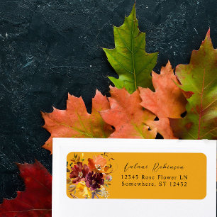 Etiqueta Dirección de devolución de oro de floral de otoño