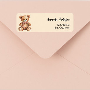 Etiqueta Dirección de devolución de osito de peluche beige 