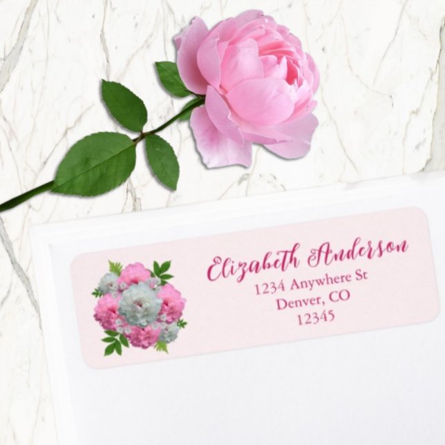 Etiqueta Dirección de devolución de Peony Bouquet Boda (Subido por el creador)