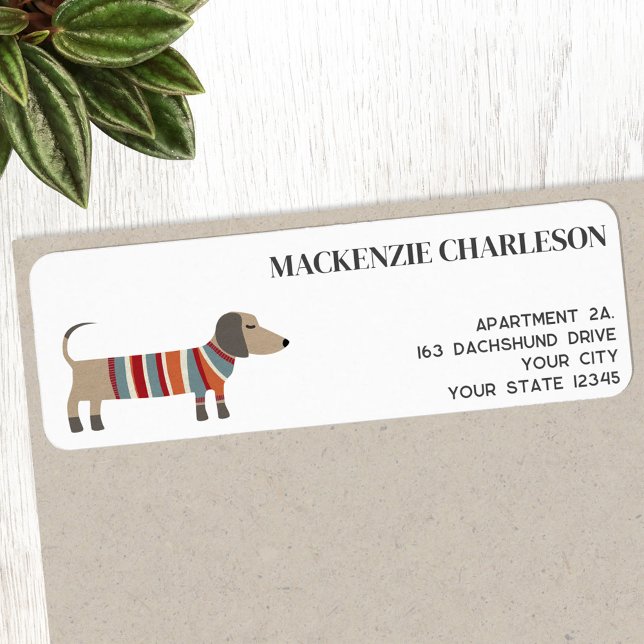 Etiqueta Dirección de devolución de perro Dachshund Wiener  (Fun Dachshund Wiener Sausage Dog personalized return address label)