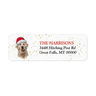 Etiqueta Dirección de devolución de perro de Santa Hat Gold