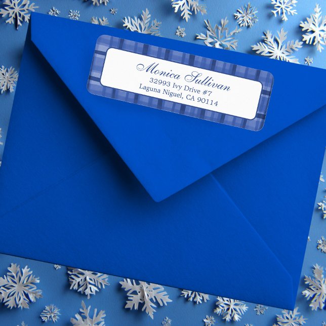 Etiqueta Dirección de devolución de PERSONALIZADO de vacaci (Watercolor Plaid Holidays Blue Christmas Hanukkah CUSTOM Return Address Label
)