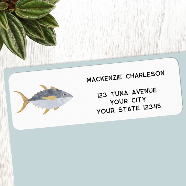 Etiqueta Dirección de devolución de pescado del atún (Yellowfin Tuna fish personalized return address label)