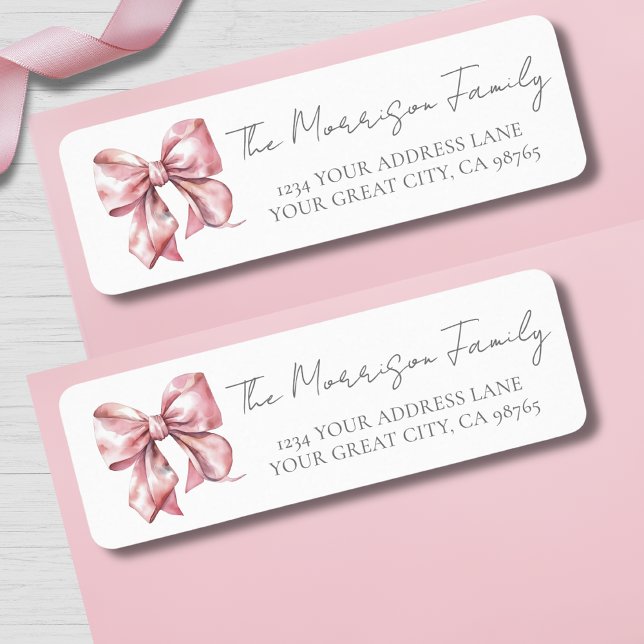 Etiqueta Dirección de devolución de plegado rosado simple (Simple Pink Bow Return Address label )