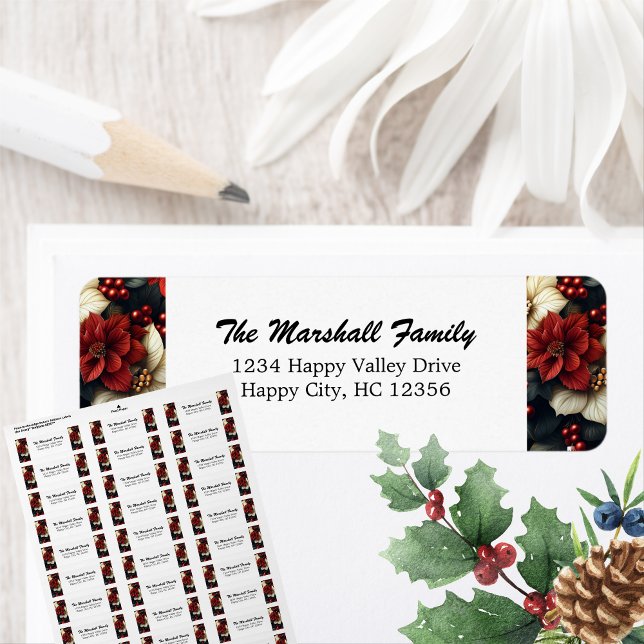 Etiqueta Dirección de devolución de poinsettia roja (Make your holiday mail stand out with our Red Poinsettia Return Address Label!)